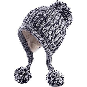 Women Grey Winter Peruvian Cover Ears Beanie Hat Ear Flaps Sherpa Snow